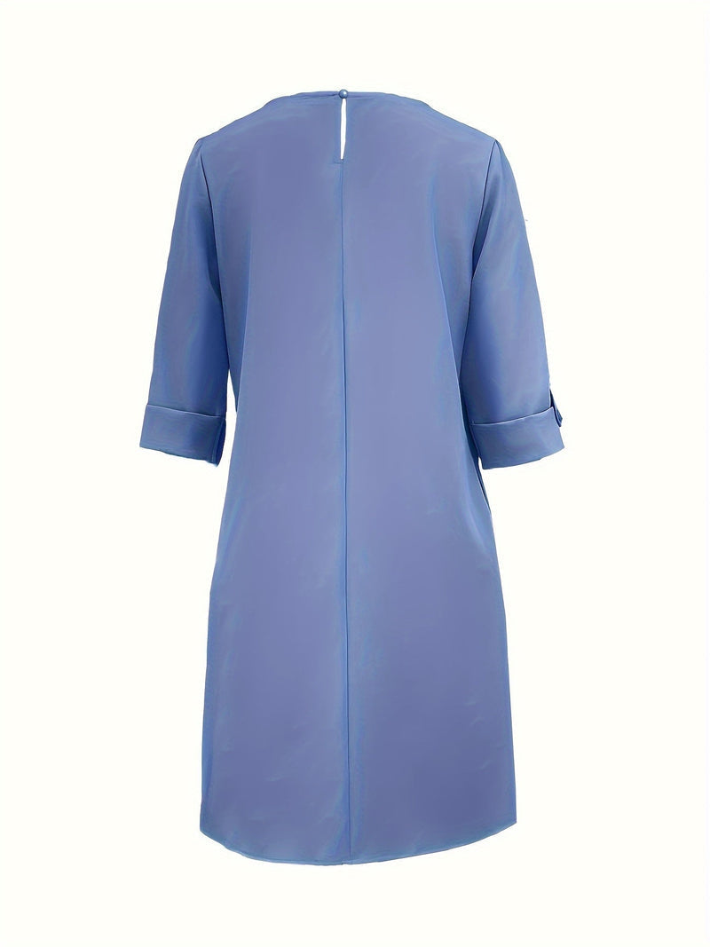 Aldwin | Women's Midi Dress Relaxed Shift 3/4 Sleeve - Light Blue - Image 8