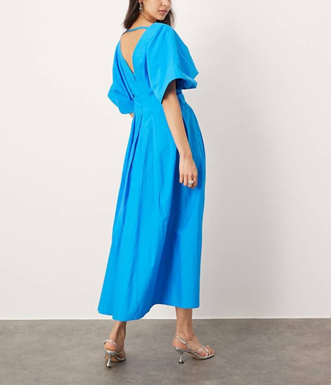 Alveine | Women's Casual Summer Dress V-Neck Midi - Blue - Image 3