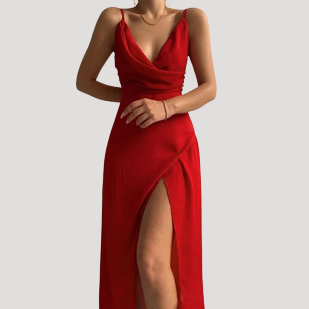 Alvine | Women's Evening Gown Dress with High Slit - Red - Image 1