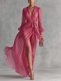 Arvana | Women's Maxi Dress Sheer Wrap Long Sleeve - Pink - Image 1