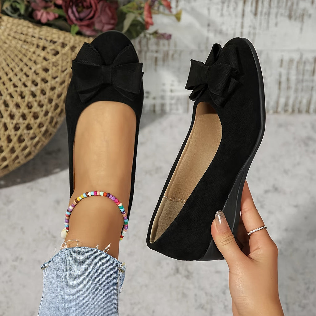 Arvella | Women's Bow Ballet Flats Hidden Wedge - Black - Image 1