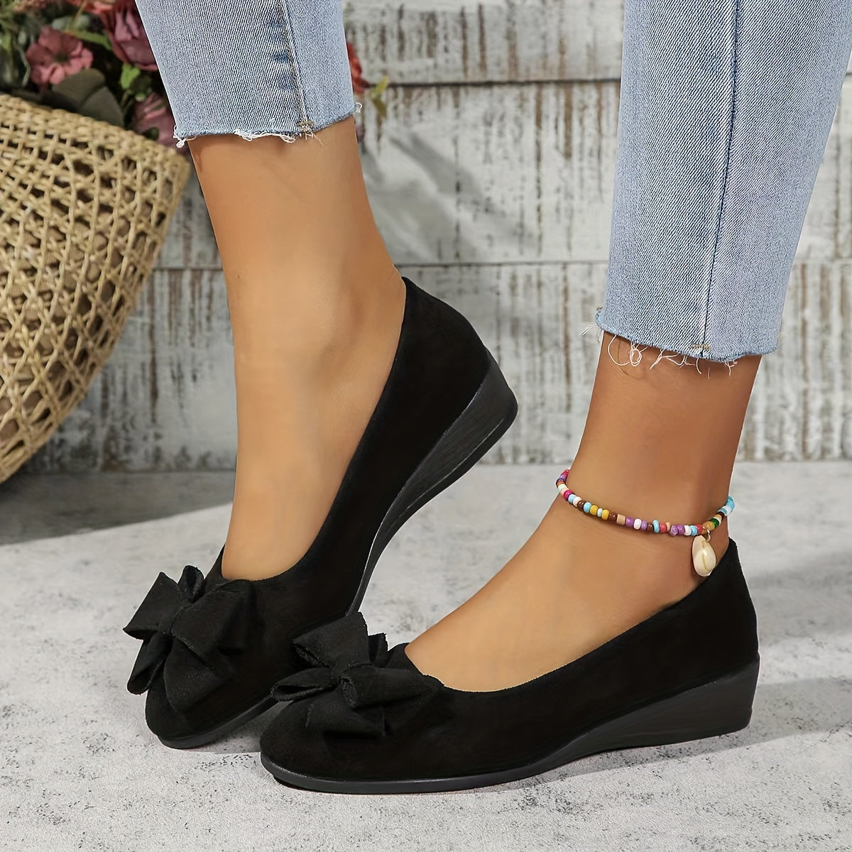 Arvella | Women's Bow Ballet Flats Hidden Wedge - Black - Image 4