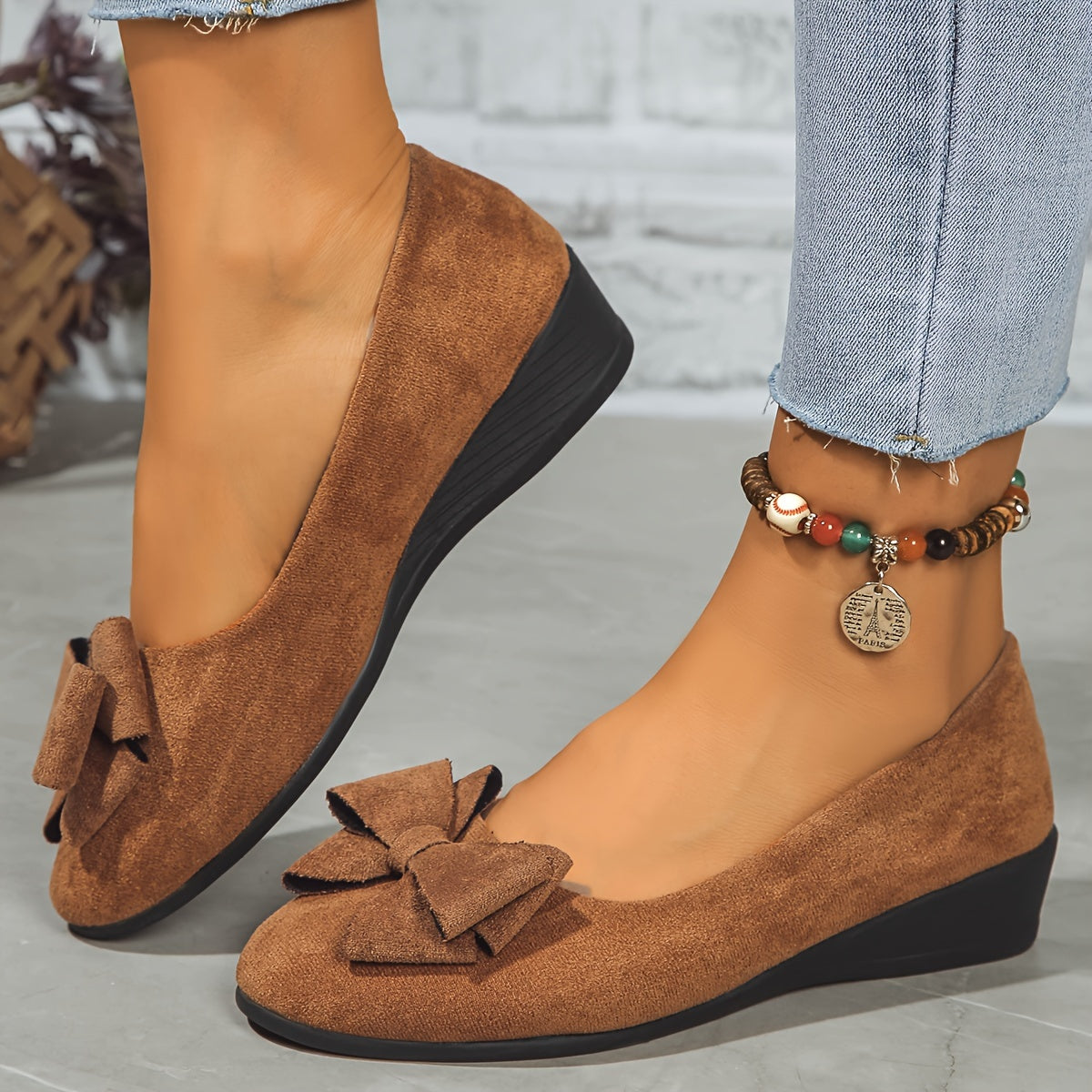 Arvella | Women's Bow Ballet Flats Hidden Wedge - Black - Image 7