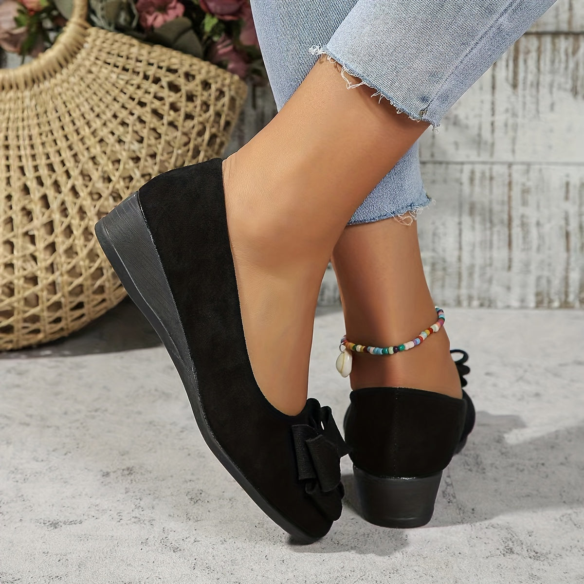 Arvella | Women's Bow Ballet Flats Hidden Wedge - Black - Image 9