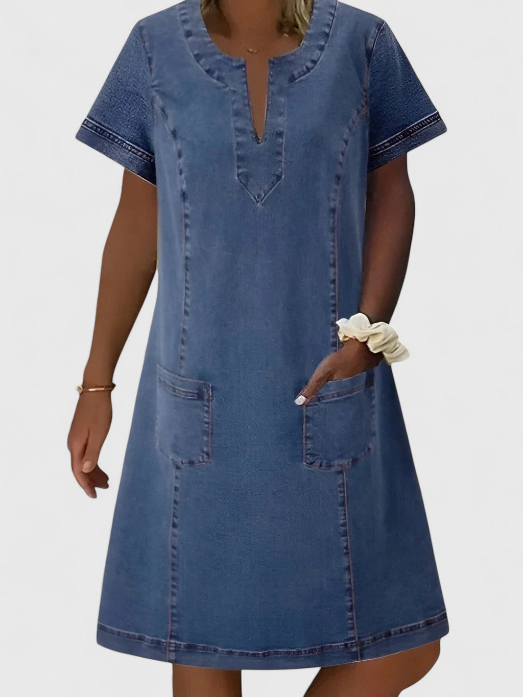 Arvelle | Women's Denim Dress Short Sleeve - Blue - Image 1