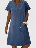 Arvelle | Women's Denim Dress Short Sleeve - Blue - Image 1