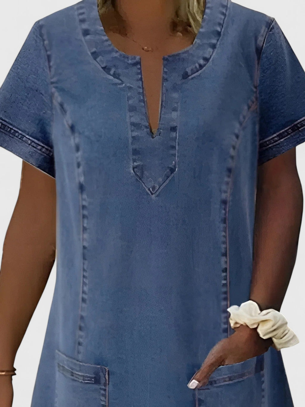 Arvelle | Women's Denim Dress Short Sleeve - Blue - Image 2