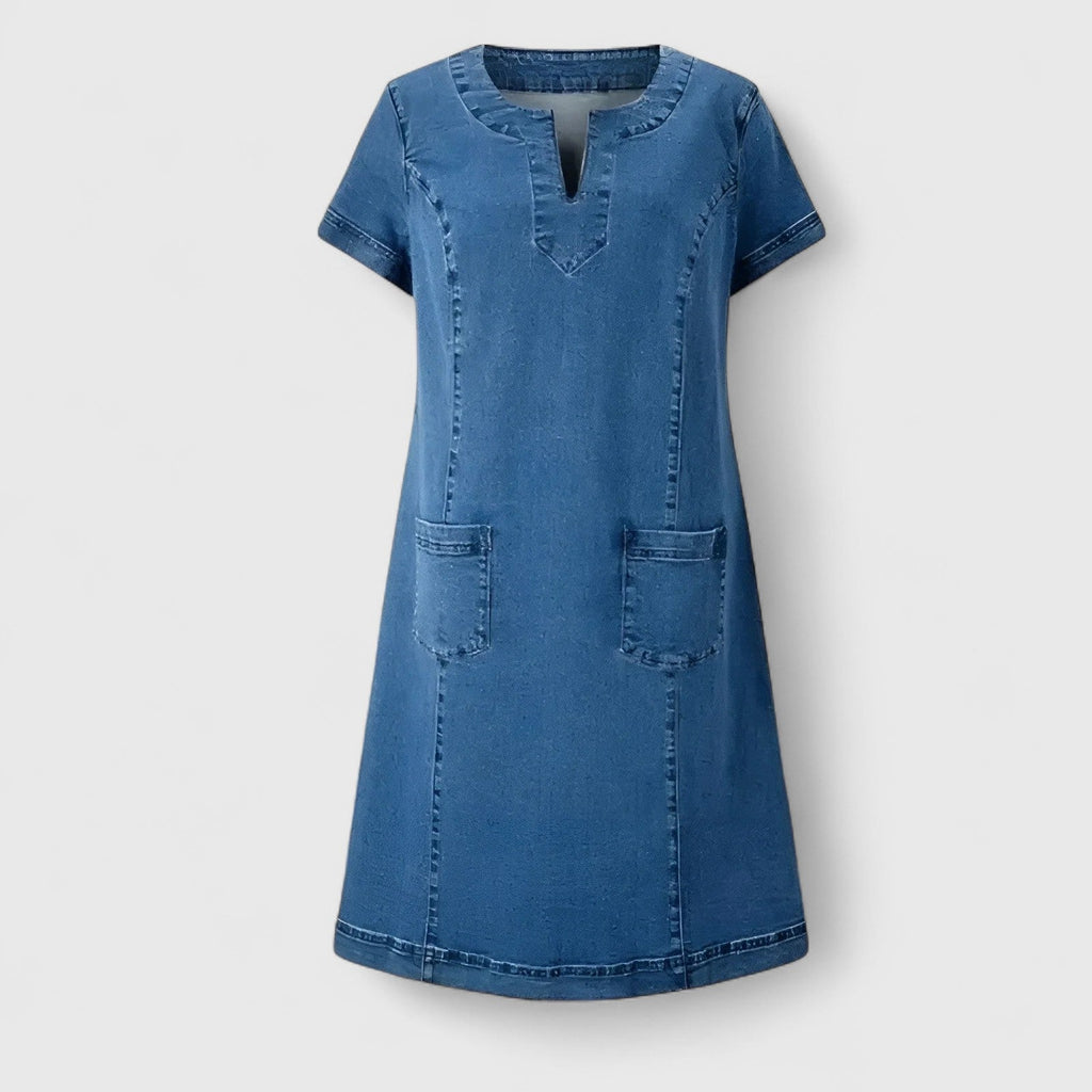 Arvelle | Women's Denim Dress Short Sleeve - Blue - Image 3