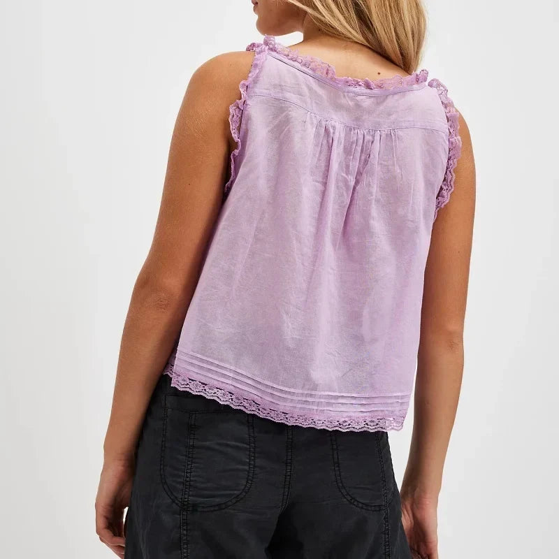 Arvelle | Women's Lace Cami Top Sleeveless Blouse - Royal Blue - Image 11