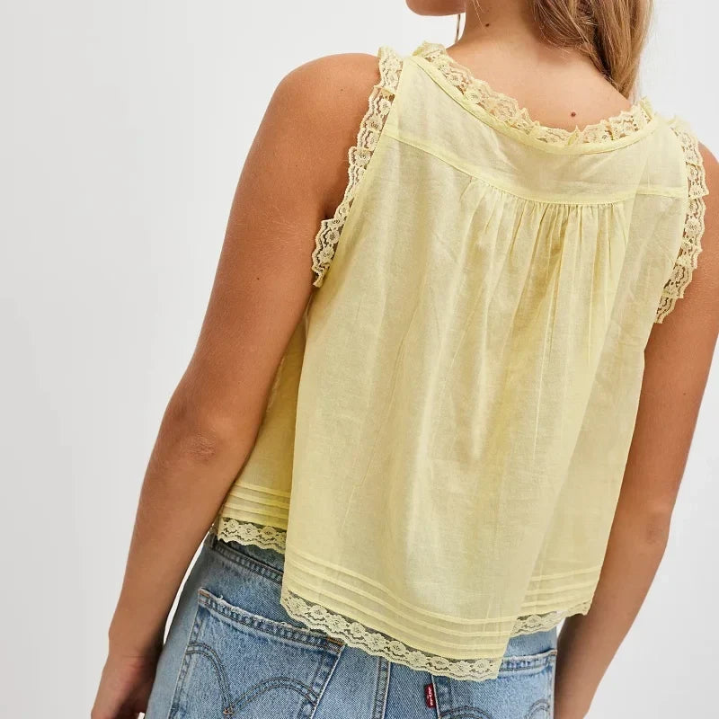 Arvelle | Women's Lace Cami Top Sleeveless Blouse - Royal Blue - Image 14