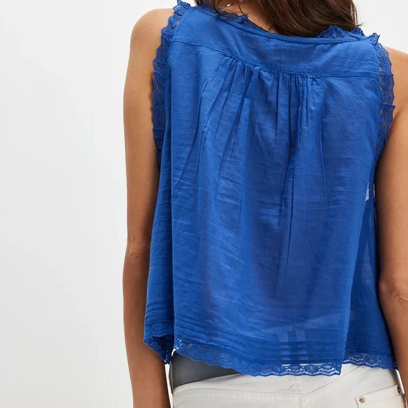 Arvelle | Women's Lace Cami Top Sleeveless Blouse - Royal Blue - Image 8