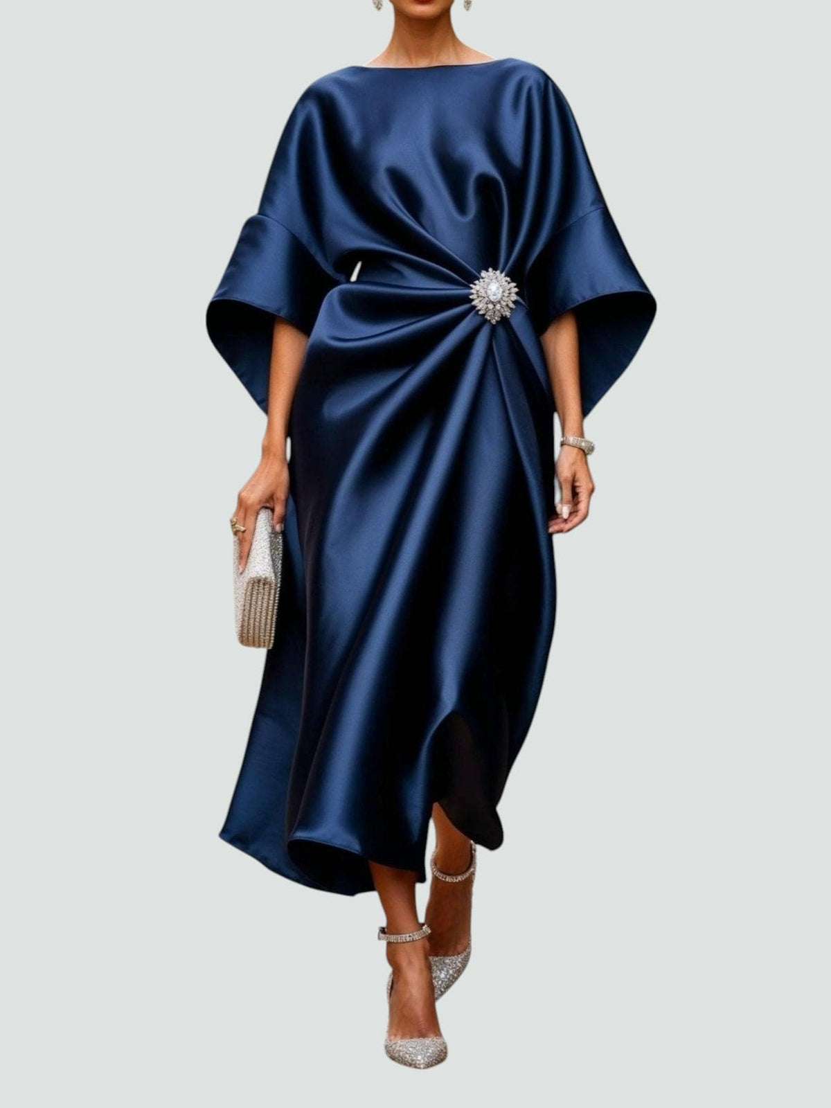 Arvelle | Women's Midi Dress Batwing Sleeve Brooch - Image 1