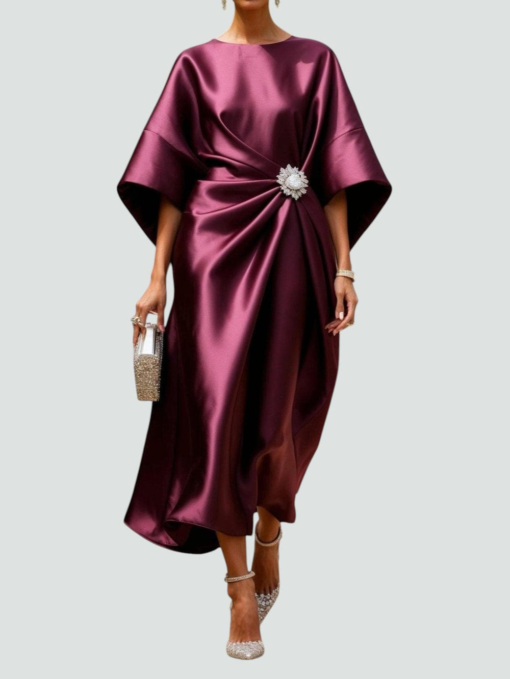 Arvelle | Women's Midi Dress Batwing Sleeve Brooch - Image 2