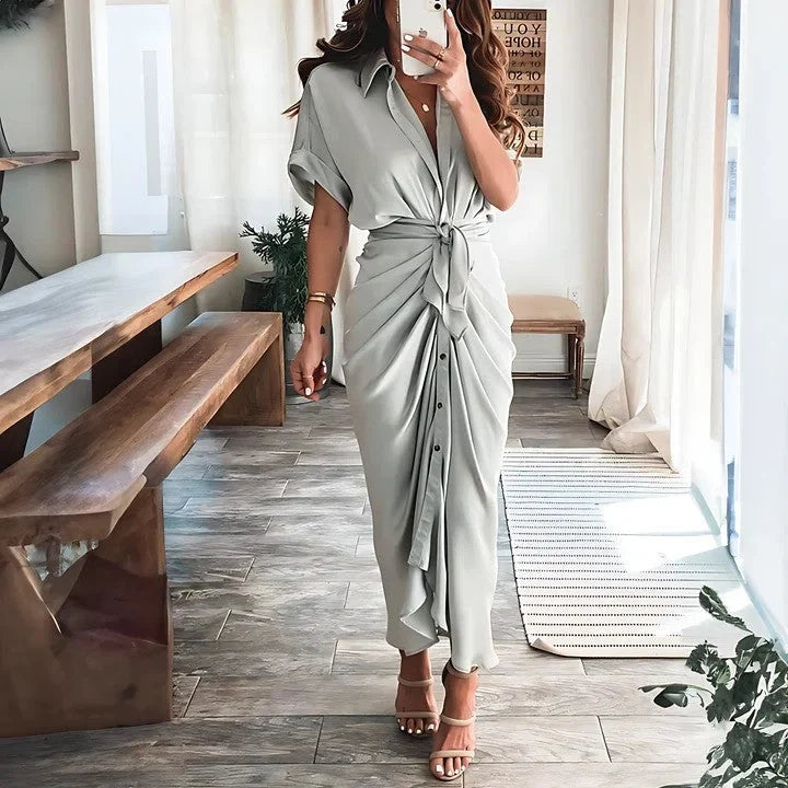 Arvelle | Women's Summer Shirt Dress Midi Ruched - Image 2