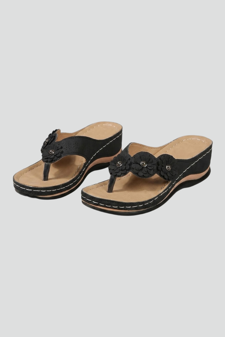 Arvelle | Women's Thong Sandals Platform Wedge - Black - Image 2