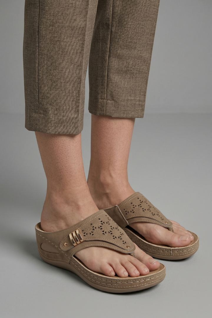 Arvelle | Women's Wedge Sandals with Arch Support - Taupe - Image 4