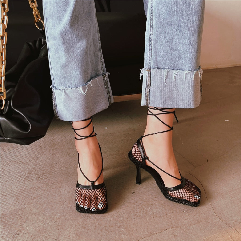 Arvenne | Women's Lace-Up Heeled Sandals Open Toe - Orange - Image 5