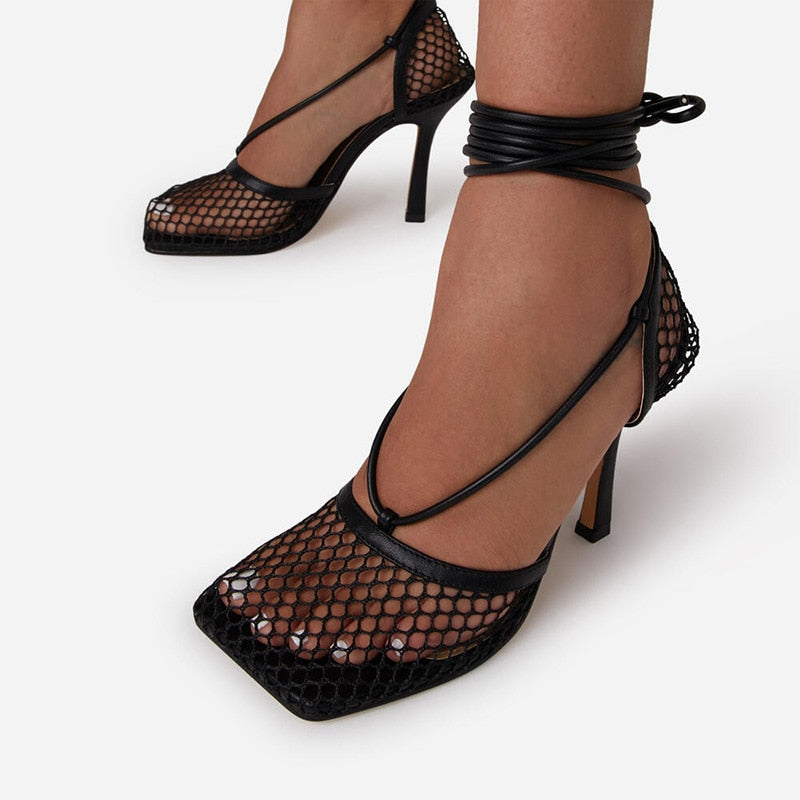 Arvenne | Women's Lace-Up Heeled Sandals Open Toe - Orange - Image 6