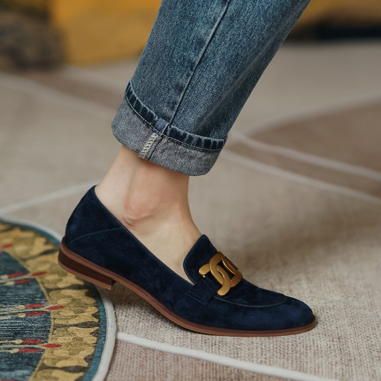 Arveth | Women's Slip-On Loafer Suede Chain - Navy - Image 1