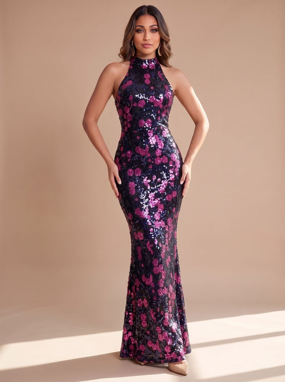 Arvielle | Women's Sequin Halter Maxi Dress - Image 2