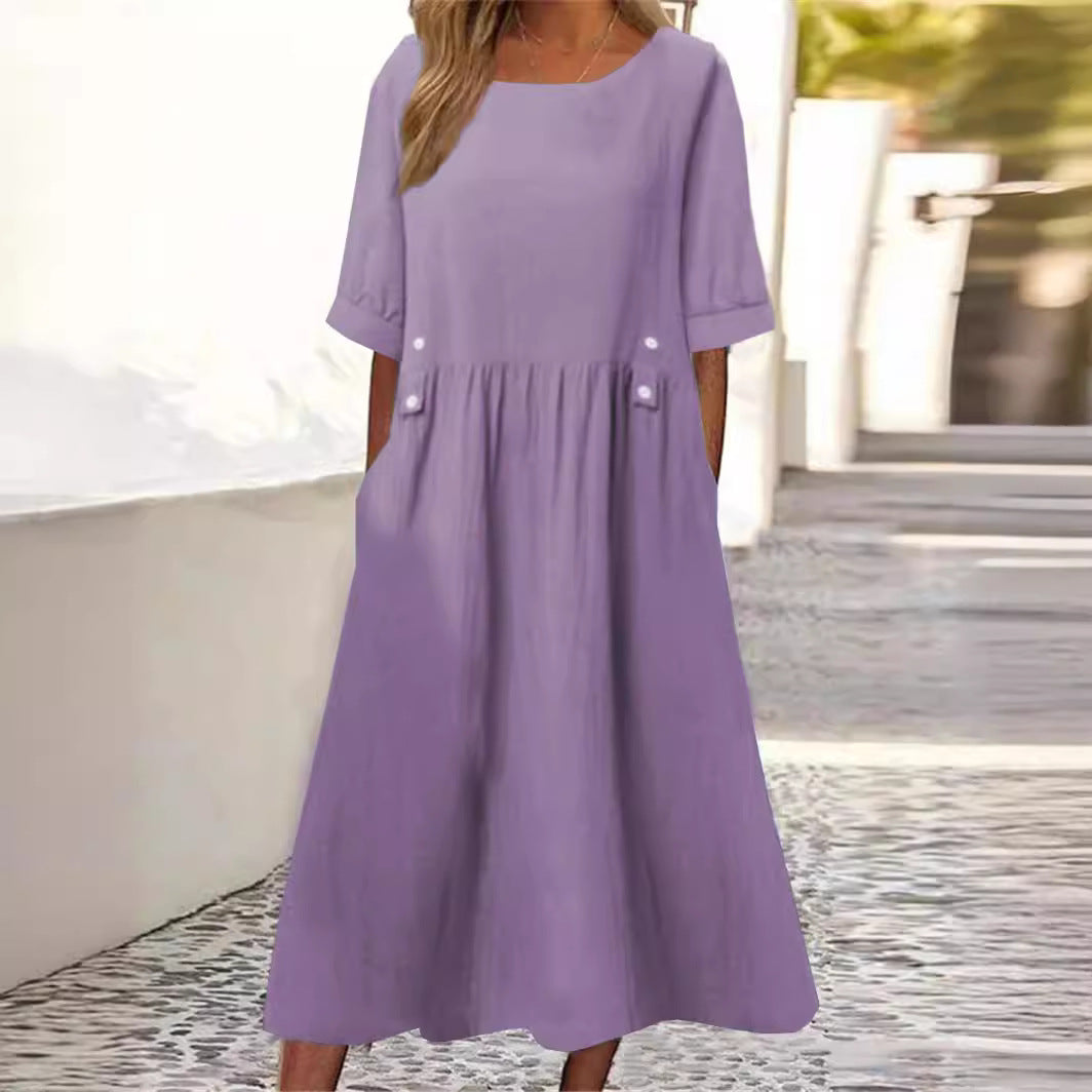 Arvinde | Women's Casual Summer Midi Dress with Pockets - Image 1