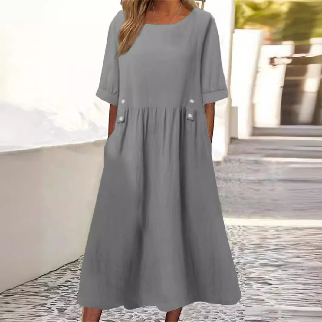 Arvinde | Women's Casual Summer Midi Dress with Pockets - Image 2