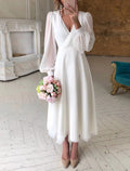 Arvindel | Women's Evening Gown Dress Long Sleeve Midi - White - Image 1