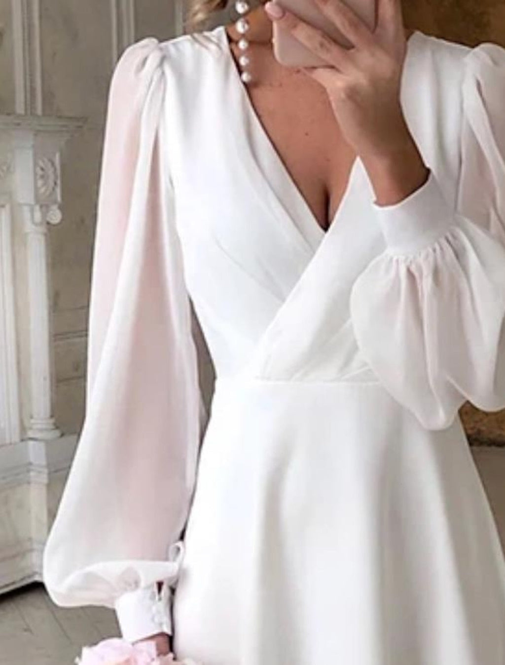 Arvindel | Women's Evening Gown Dress Long Sleeve Midi - White - Image 2