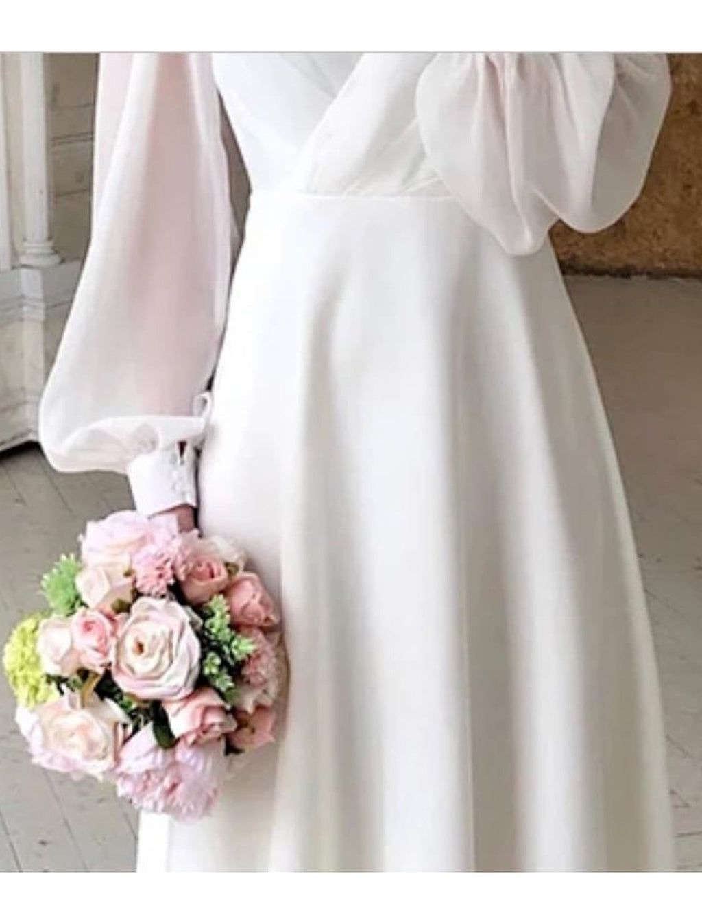 Arvindel | Women's Evening Gown Dress Long Sleeve Midi - White - Image 3