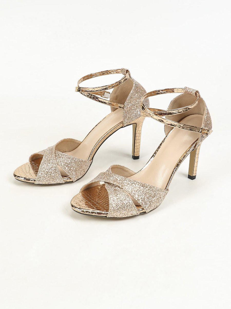 Arvindra | Women's Glitter Heeled Sandals Ankle Strap - Gold - Image 3