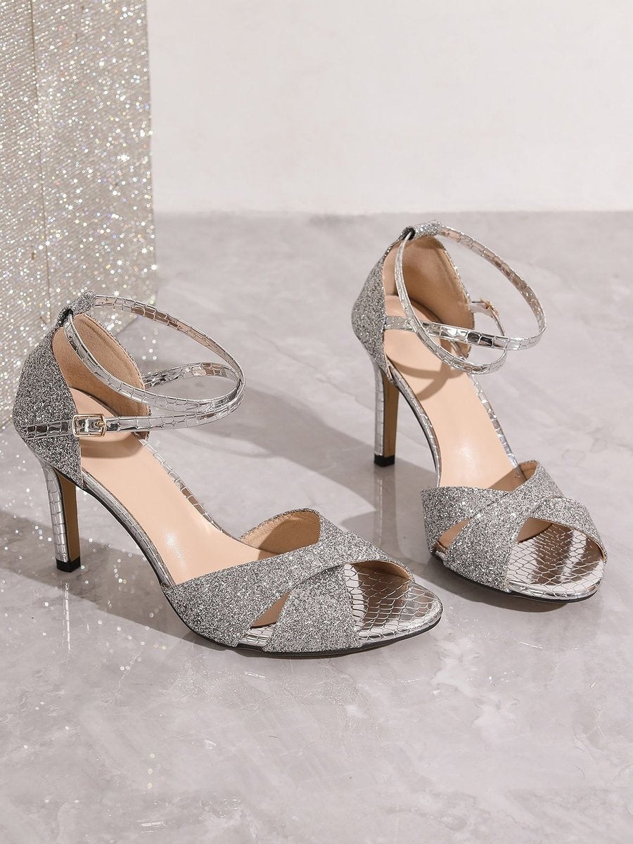 Arvindra | Women's Glitter Heeled Sandals Ankle Strap - Gold - Image 8