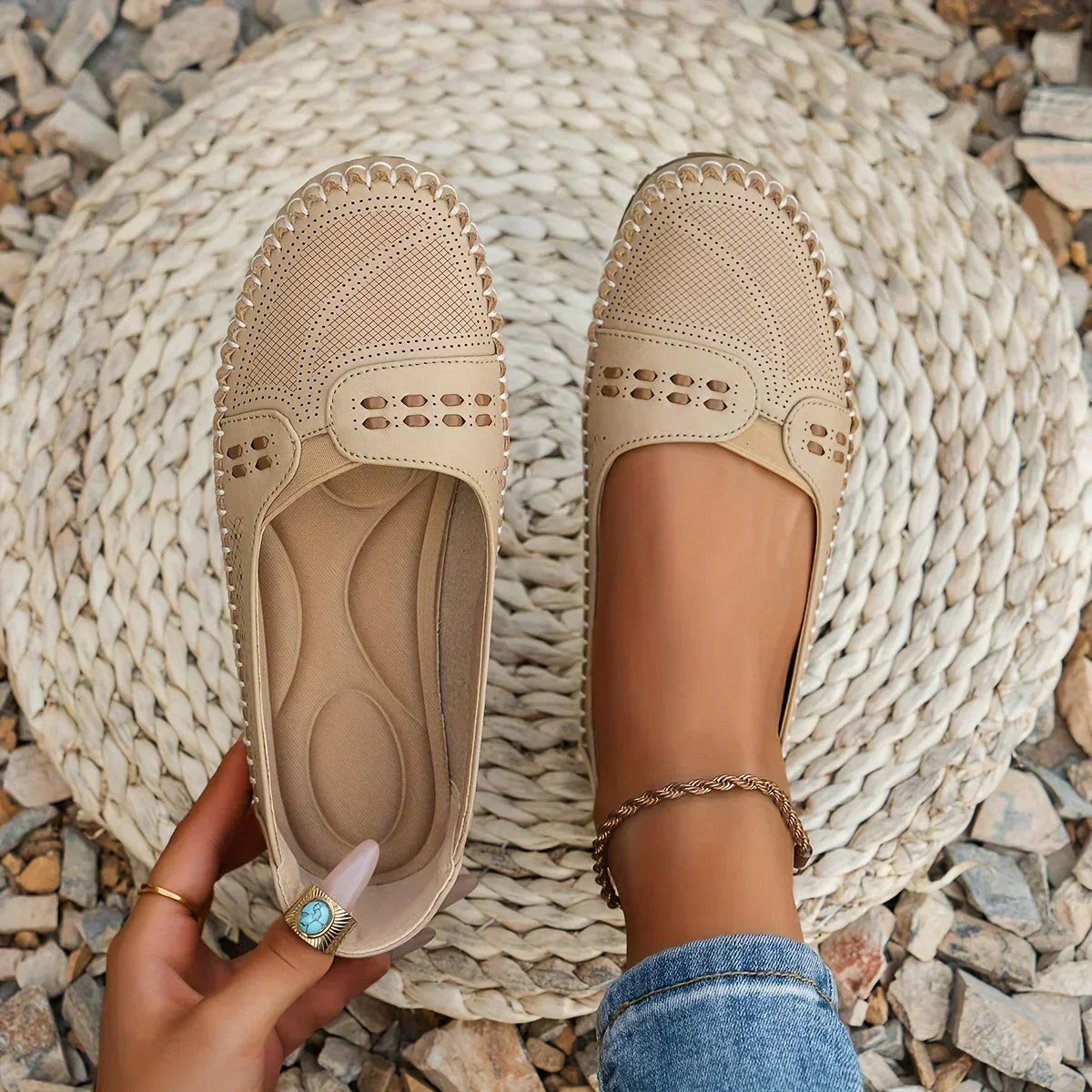 Arvine | Women's Flat Loafers Slip-On Shoes - Beige - Image 2