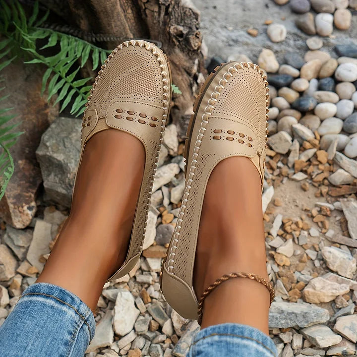 Arvine | Women's Flat Loafers Slip-On Shoes - Beige - Image 3