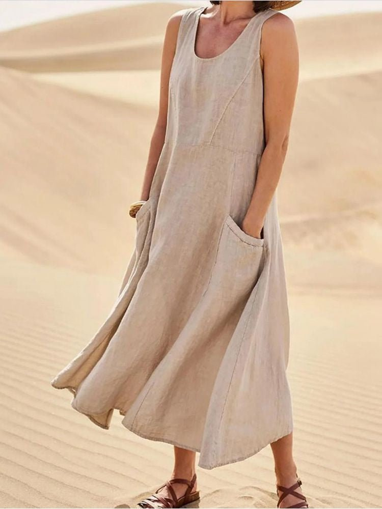 Arvine | Women's Sleeveless Midi Dress with Pockets - Image 1