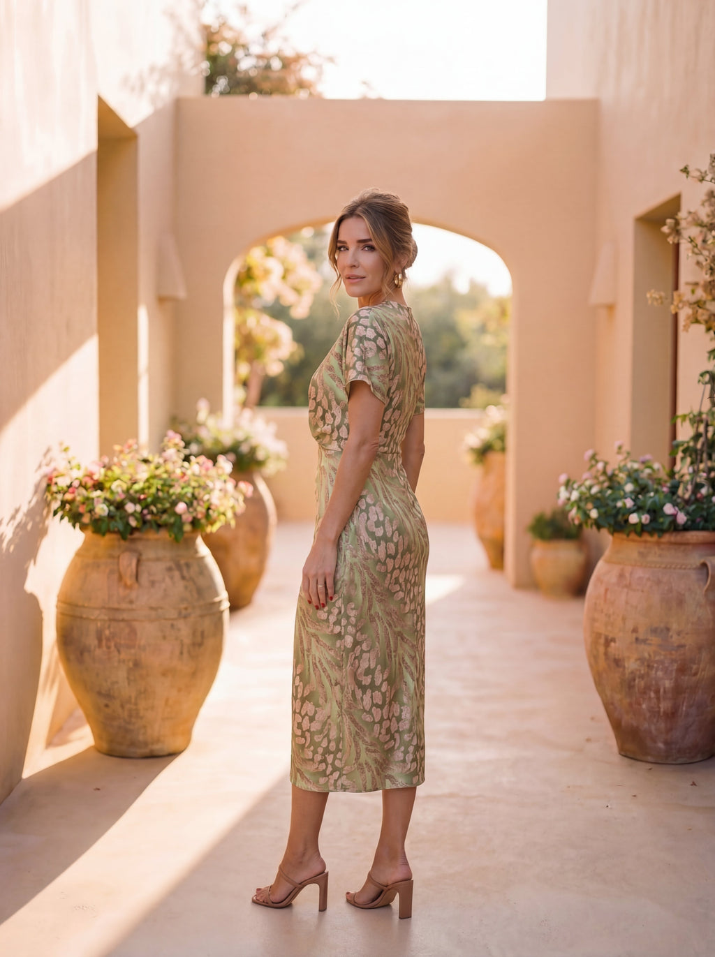 Aurelie | Women's Printed Midi Dress Twist Front - Image 3