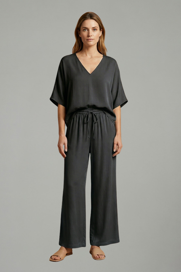 Bryndis | Women's Two Piece Set Wide Leg Trousers - Dark Grey - Image 1