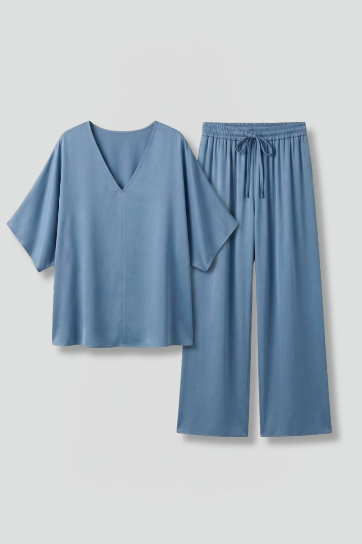 Bryndis | Women's Two Piece Set Wide Leg Trousers - Dark Grey - Image 2