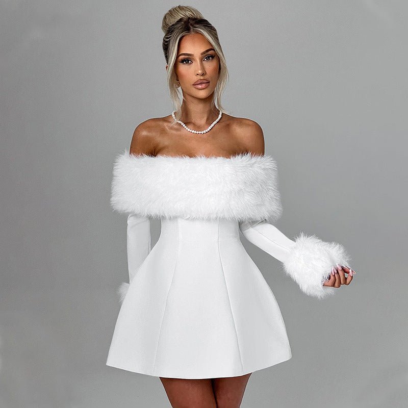 Calixte | Women's Off-Shoulder Fur Trim Mini Dress - Image 1