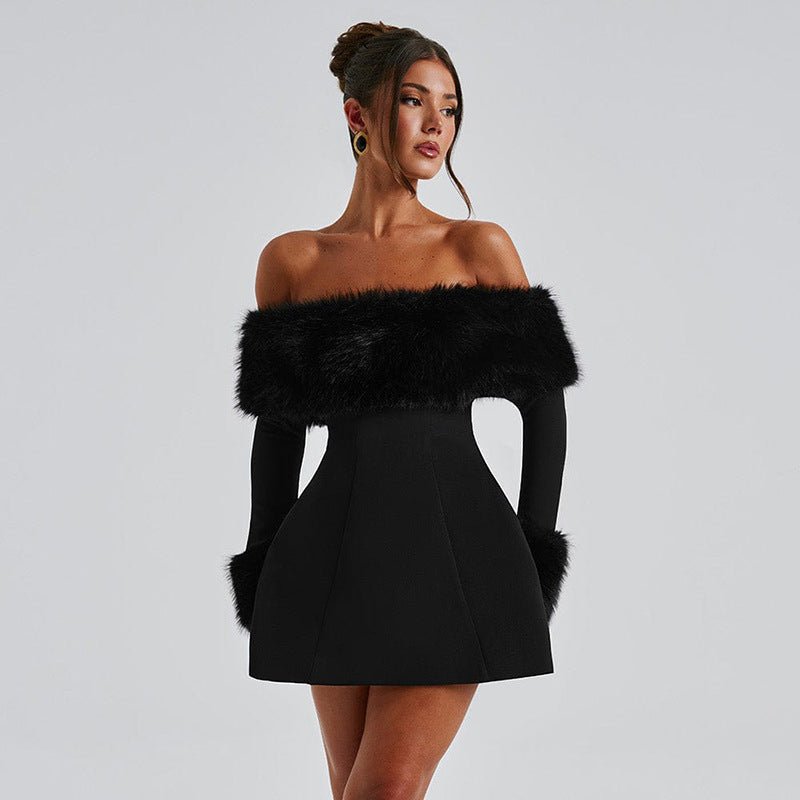 Calixte | Women's Off-Shoulder Fur Trim Mini Dress - Image 3