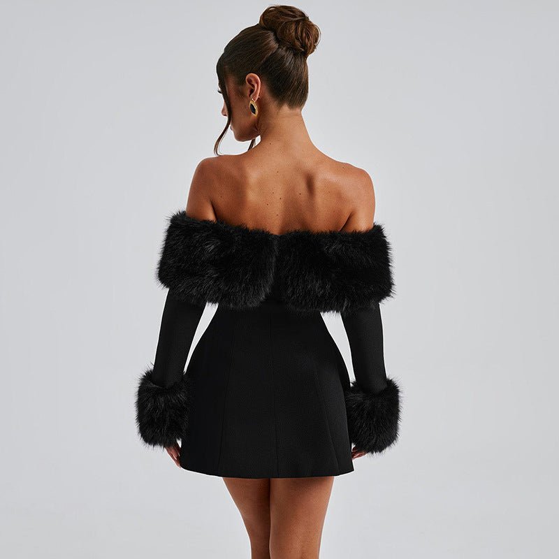 Calixte | Women's Off-Shoulder Fur Trim Mini Dress - Image 4