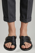 Calloway | Women's Leather Slide Sandals Buckle - Black - Image 1