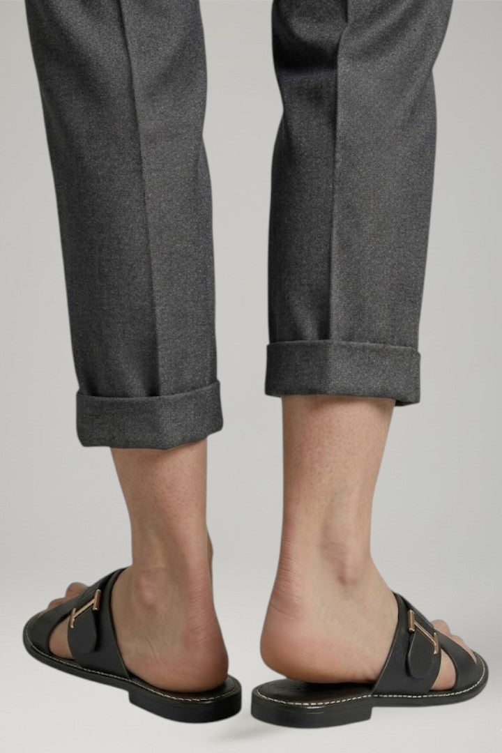 Calloway | Women's Leather Slide Sandals Buckle - Black - Image 5