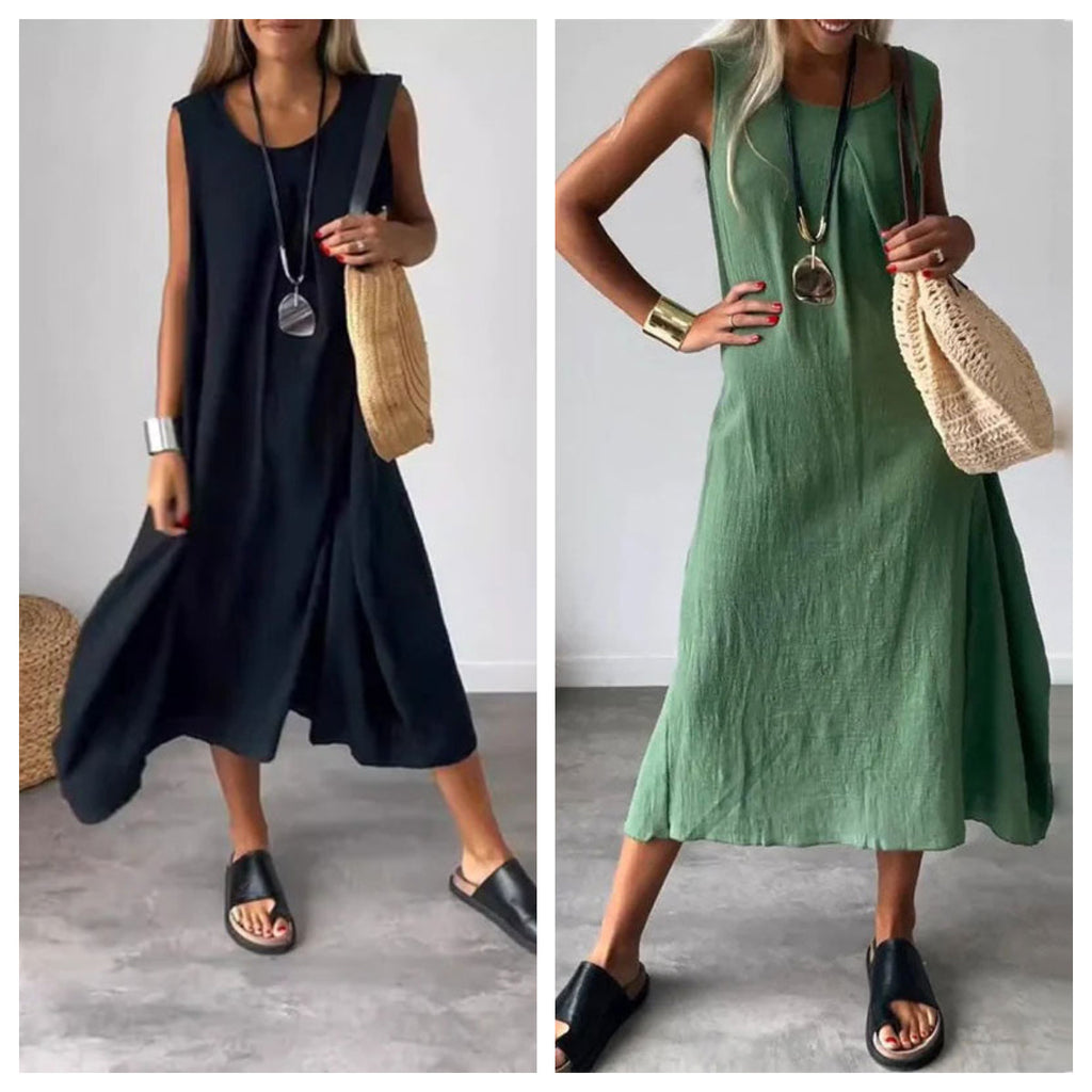 Calvara | Women's Casual Summer Midi Dress - Black - Image 10