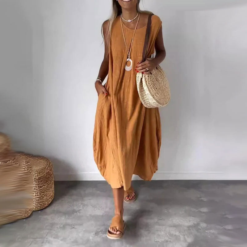 Calvara | Women's Casual Summer Midi Dress - Black - Image 5