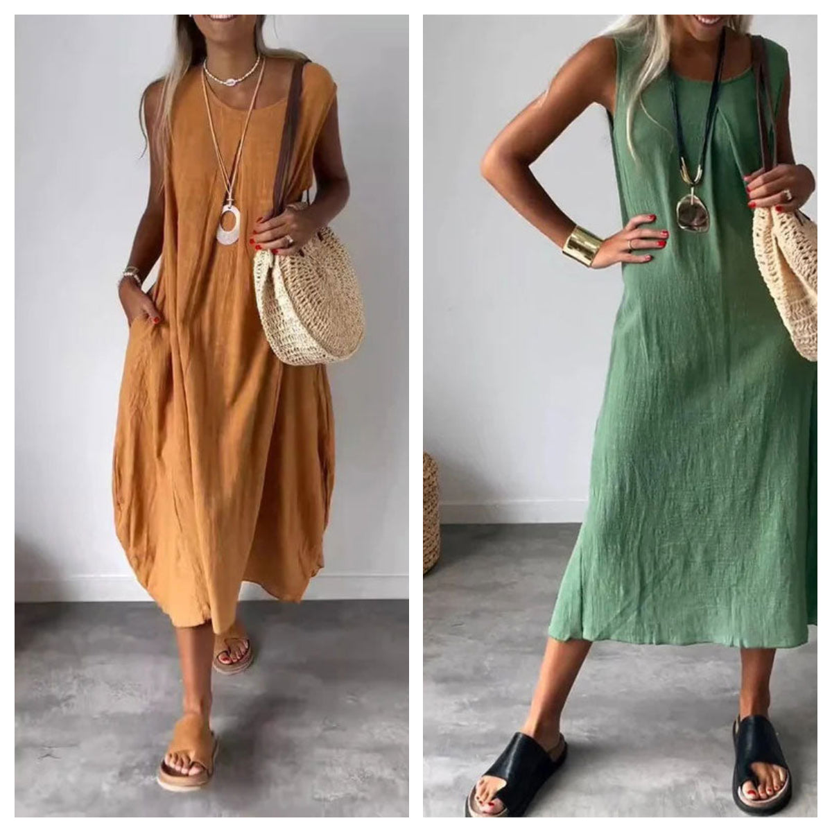 Calvara | Women's Casual Summer Midi Dress - Black - Image 9