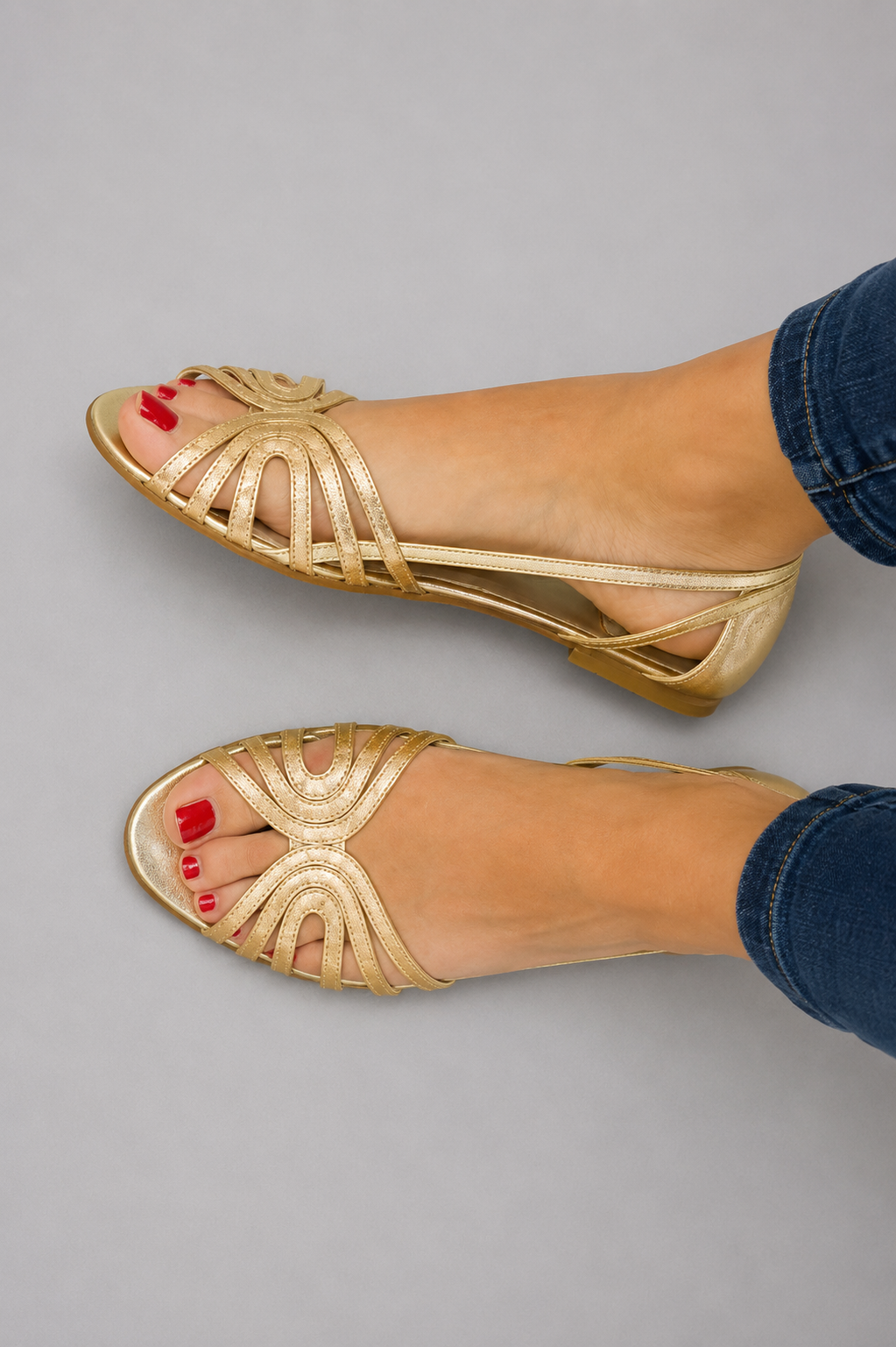 Calvara | Women's Flat Strappy Sandals - Gold - Image 1