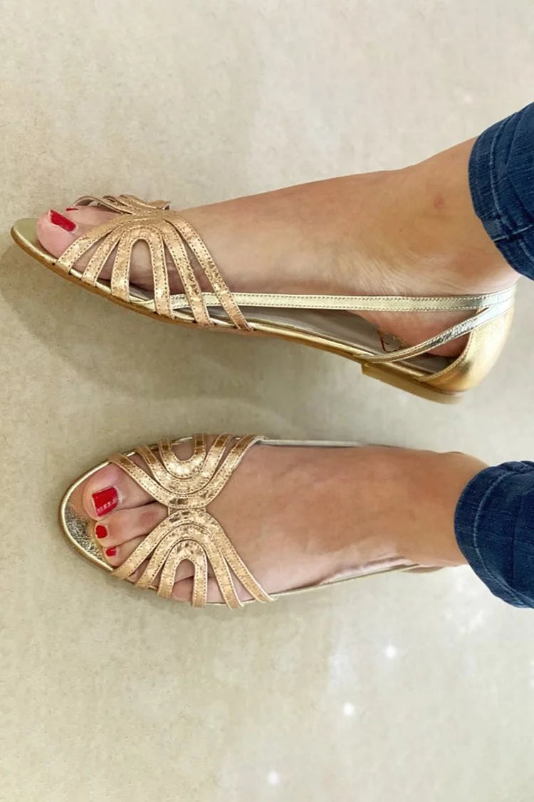 Calvara | Women's Flat Strappy Sandals - Gold - Image 2