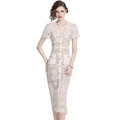 Calvara | Women's Lace Midi Dress Short Sleeve - Cream - Image 1