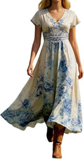 Calvara | Women's Maxi Dress V-Neck - Purple - Image 3