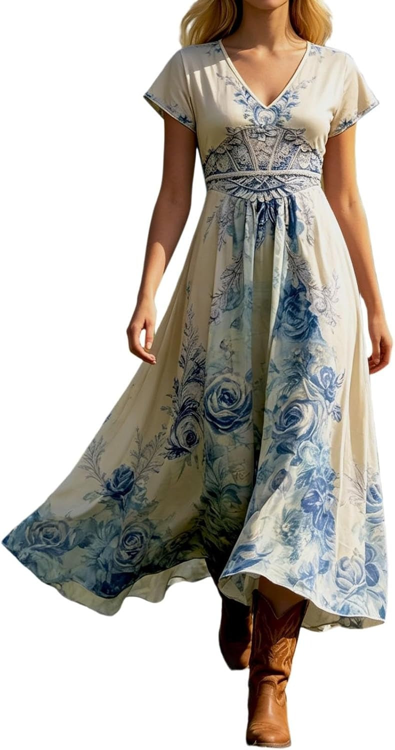 Calvara | Women's Maxi Dress V-Neck - Purple - Image 3